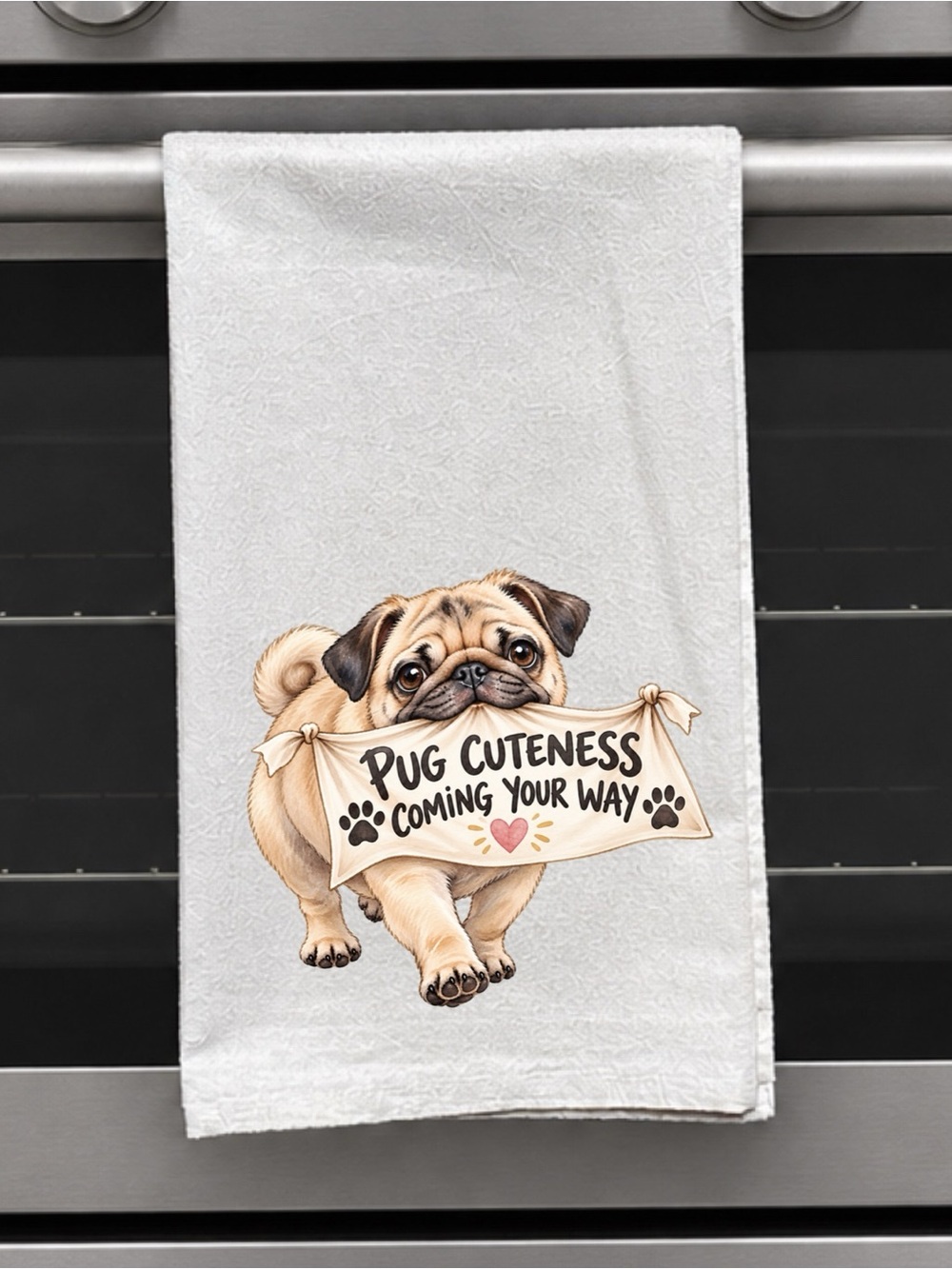 Pug Kitchen Tea Towel 100% Cotton Dog Lover Gift New